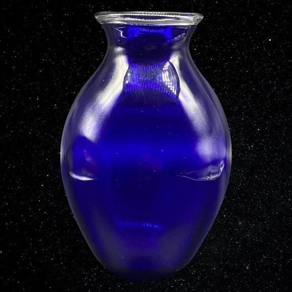 Murano Other - Vintage Art Glass Cobalt Blue Oval Blue Vase Optical Vase 8”T 4”W